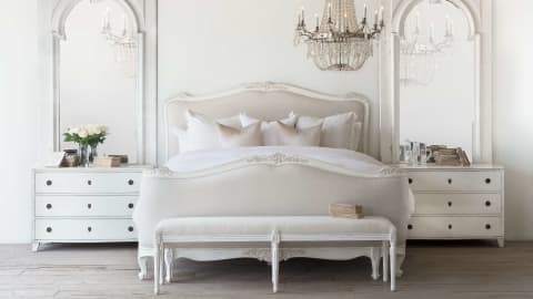 Eloquence®  King Boudoir Bench in Fog Linen and Antique White Finish